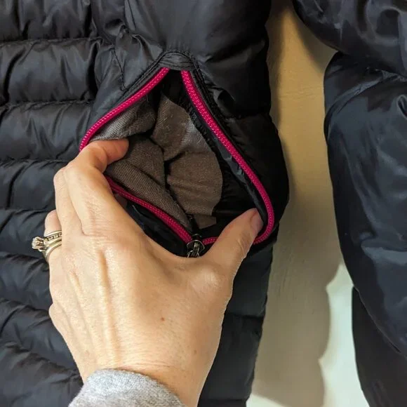 Eddie Bauer Down Long Tunic Length Puffer Parka Coat Black Fushcia Girls L 14-16 - Picture 15 of 16